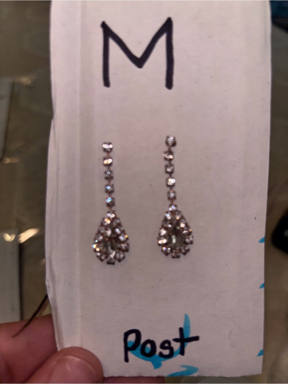 Silver Teardrop Crystal Dangle Earrings - Sparkling Clear Silver Tone
